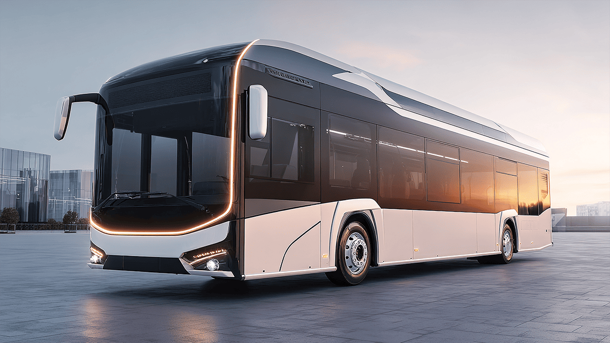 Futuristic white-and-black bus.